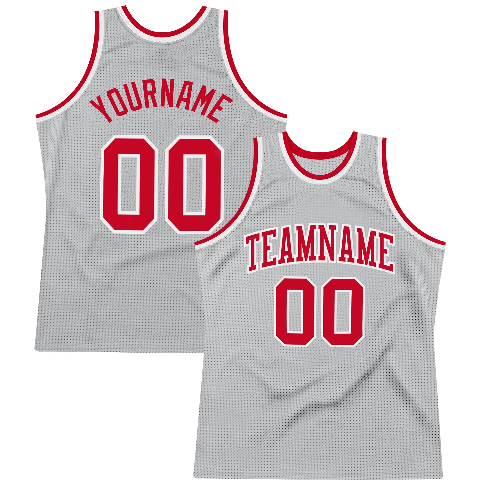 Custom Silver Gray Red-White Basketball Jersey | Authentic Throwback Design Custom Silver Gray Red-White Authentic Throwback