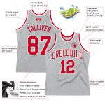 Custom Silver Gray Red-White Basketball Jersey | Authentic Throwback Design Custom Silver Gray Red-White Authentic Throwback