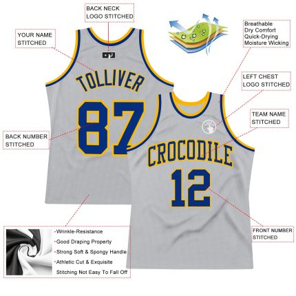 Custom Silver Gray Gold Basketball Jersey - Authentic Throwback Style Custom Silver Gray Royal-Gold Authentic Throwback Basketball
