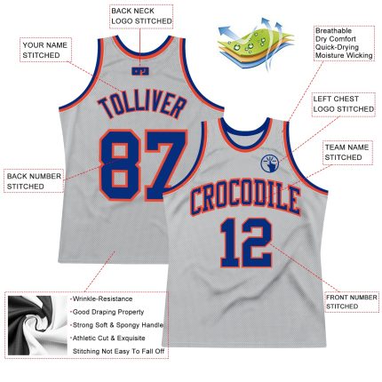 Custom Silver Gray Orange Basketball Jersey - Authentic Throwback Design Custom Silver Gray Royal-Orange Authentic Throwback