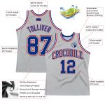 Custom Silver Gray Red Authentic Throwback Basketball Jersey Custom Silver Gray Royal-Red Authentic Throwback Basketball