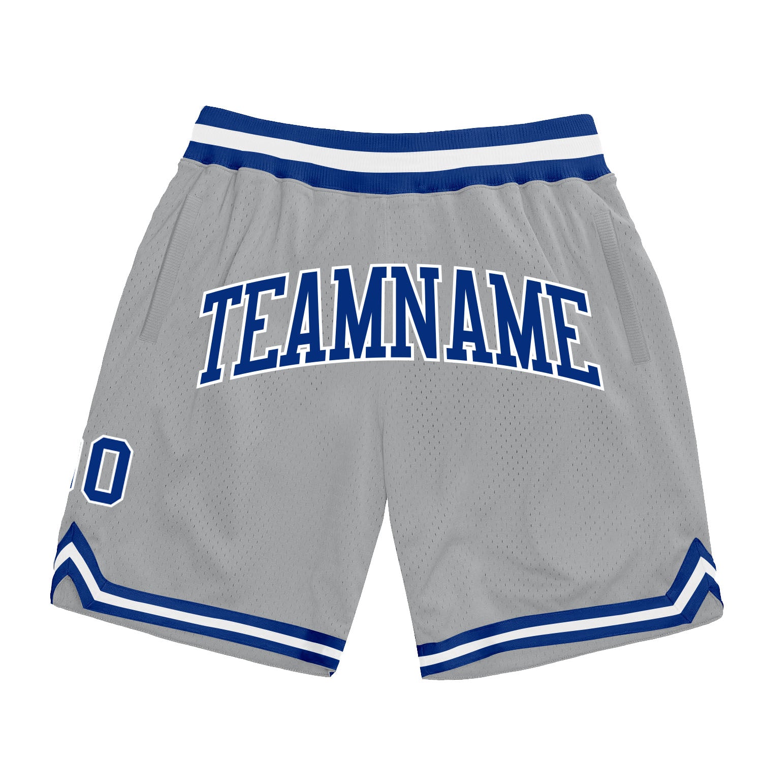 Silver Gray Custom Authentic Basketball Shorts - Royal White Throwback Style Custom Silver Gray Royal-White Authentic Throwback
