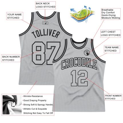 Authentic Silver Gray and Black Throwback Basketball Jersey - Custom Design Custom Silver Gray Silver Gray-Black Authentic