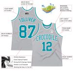 Custom Authentic Throwback Basketball Jersey Silver Gray Teal White Custom Silver Gray Teal-White Authentic Throwback Basketball