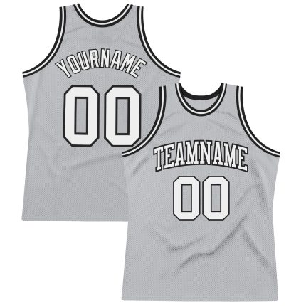 Custom Authentic Basketball Jersey Silver Gray White Black Throwback Custom Silver Gray White-Black Authentic Throwback Basketball