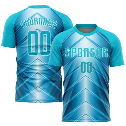 Custom Aqua Blue Soccer Jersey - Sky Blue Sublimation Uniform for Teams Custom Sky Blue Aqua Blue-White Sublimation Soccer