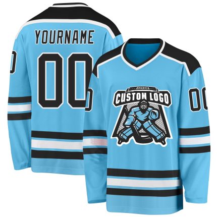 Sky Blue Custom Hockey Jersey - Black White Design for Team Spirit Custom Sky Blue Black-White Hockey Jersey