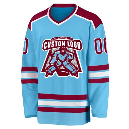 Sky Blue Maroon-White Hockey Jersey - Custom Design Sports Apparel Custom Sky Blue Maroon-White Hockey Jersey
