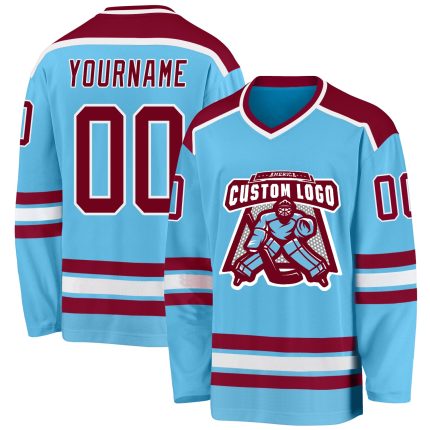 Sky Blue Maroon-White Hockey Jersey - Custom Design Sports Apparel Custom Sky Blue Maroon-White Hockey Jersey