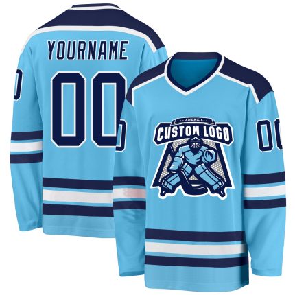 Custom Sky Blue Hockey Jersey - Navy and White Sports Apparel for Men and Women Custom Sky Blue Navy-White Hockey Jersey