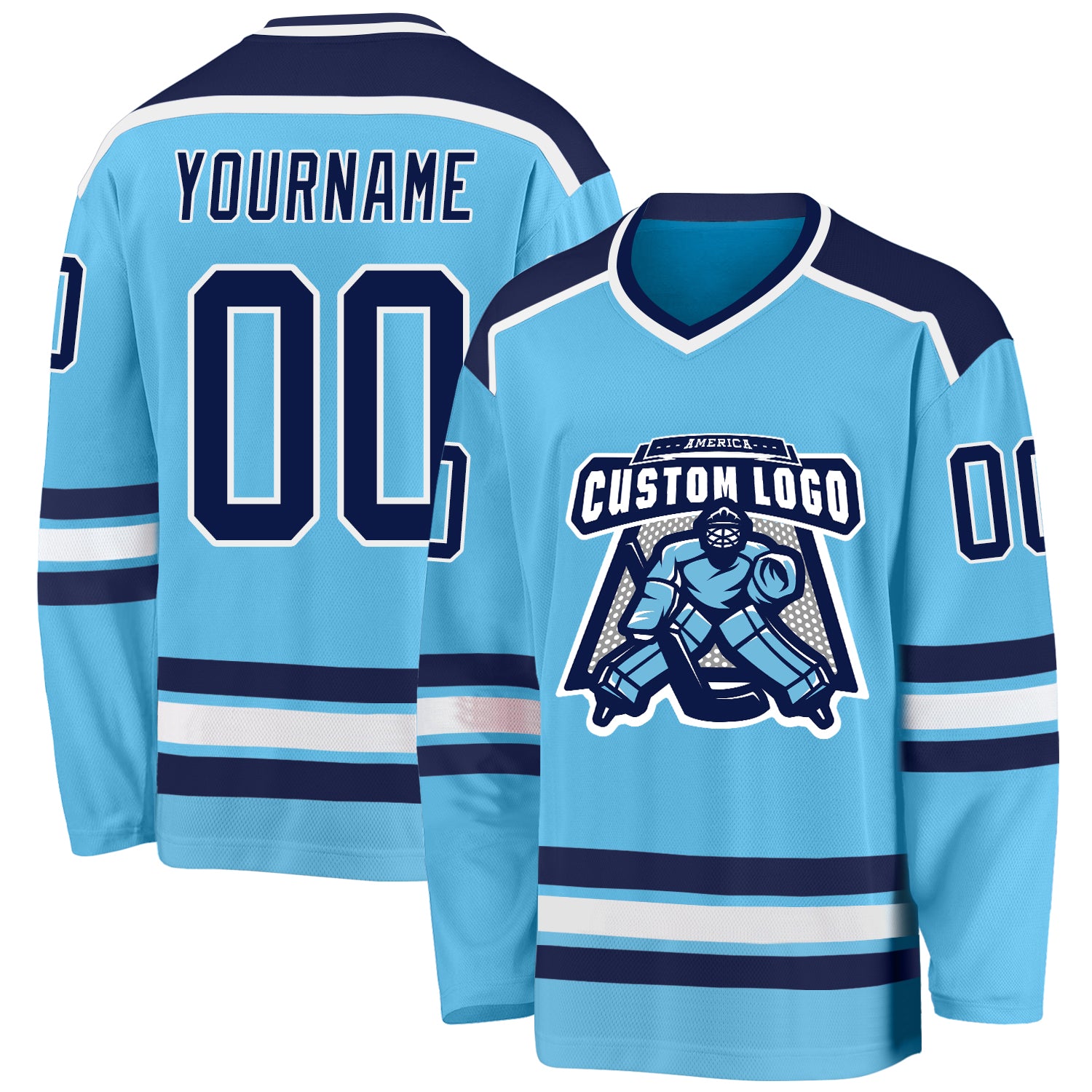 Custom Sky Blue Hockey Jersey - Navy and White Sports Apparel for Men and Women Custom Sky Blue Navy-White Hockey Jersey