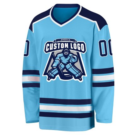 Custom Sky Blue Hockey Jersey - Navy and White Sports Apparel for Men and Women Custom Sky Blue Navy-White Hockey Jersey