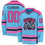Custom Sky Blue Pink and Black Hockey Jersey - Personalized Team Sportswear Custom Sky Blue Pink-Black Hockey Jersey