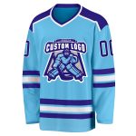 Sky Blue Purple White Custom Hockey Jersey - Personalized Team Apparel Custom Sky Blue Purple-White Hockey Jersey