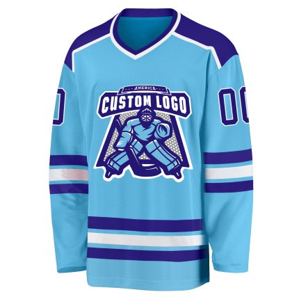 Sky Blue Purple White Custom Hockey Jersey - Personalized Team Apparel Custom Sky Blue Purple-White Hockey Jersey