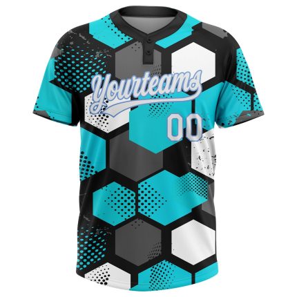 Sky Blue White Black Light Blue Unisex Two-Button Softball Jersey - Customizable Design Custom Sky Blue White Black-Light
