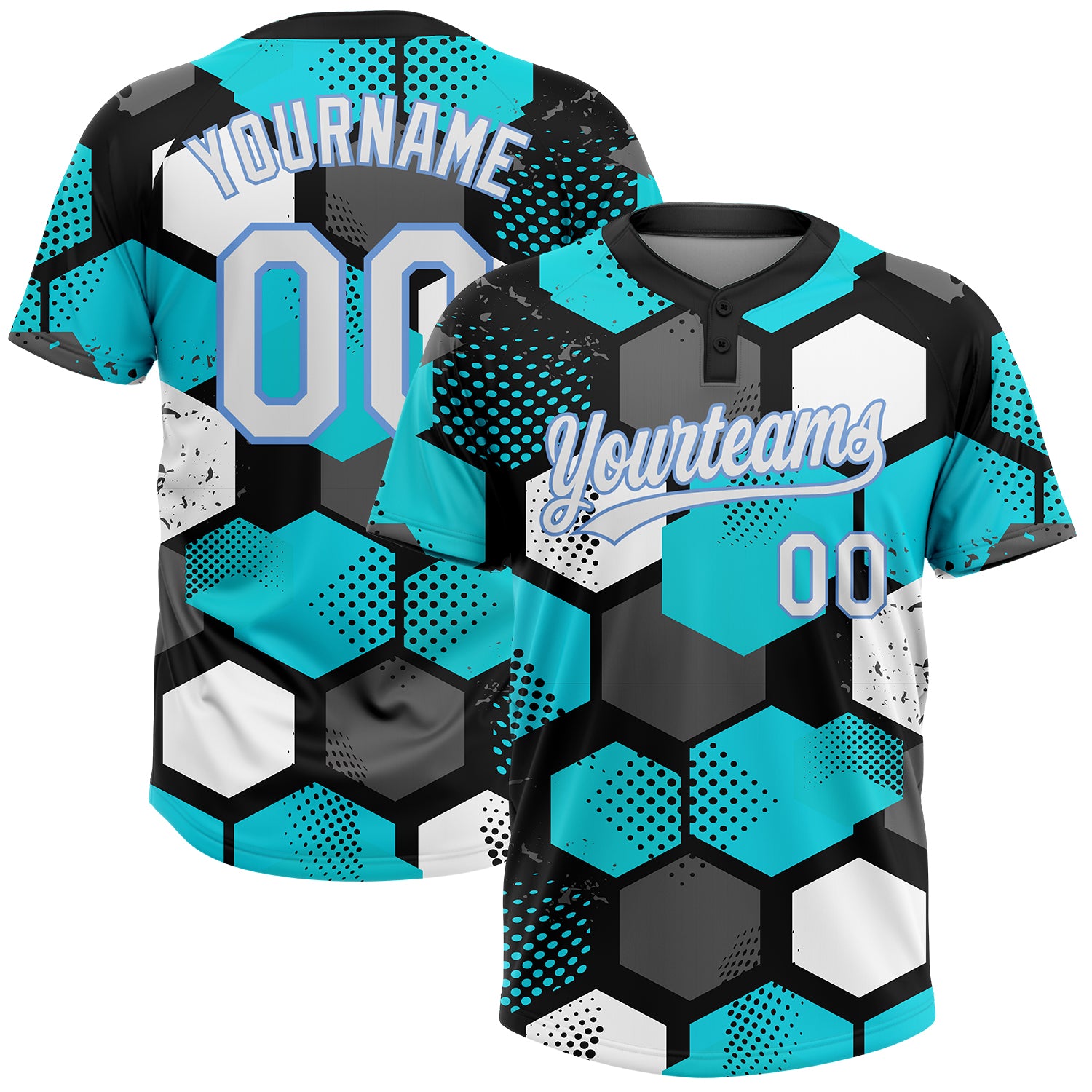 Custom Sky Blue White Black-Light Blue Two-Button Unisex Softball Jersey Sky Blue White Black Light Blue Unisex Two-Button Softball Jersey - Customizable Design Custom Sky Blue White Black-Light