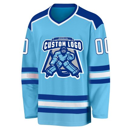 Sky Blue White-Royal Custom Hockey Jersey - Personalized Hockey Apparel Custom Sky Blue White-Royal Hockey Jersey