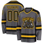 Custom Steel Gray Black Gold Hockey Jersey - Personalized Team Apparel Custom Steel Gray Black-Gold Hockey Jersey