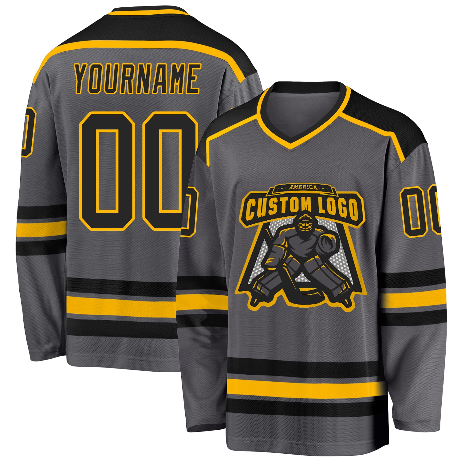 Custom Steel Gray Black Gold Hockey Jersey - Personalized Team Apparel Custom Steel Gray Black-Gold Hockey Jersey