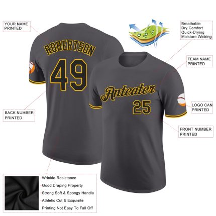 Custom Steel Gray Black Gold Performance T-Shirt for Activewear and Fitness Custom Steel Gray Black-Gold Performance T-Shirt