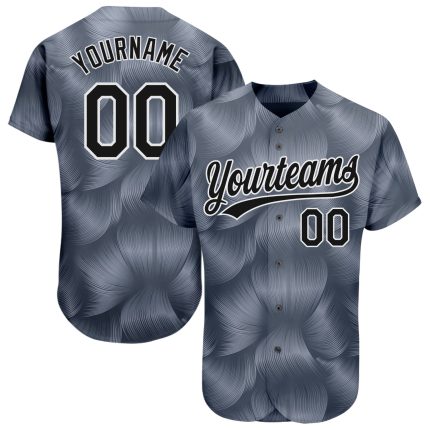 Custom 3D Pattern Baseball Jersey in Steel Gray Black-White Design - Authentic Style Custom Steel Gray Black-White 3D Pattern