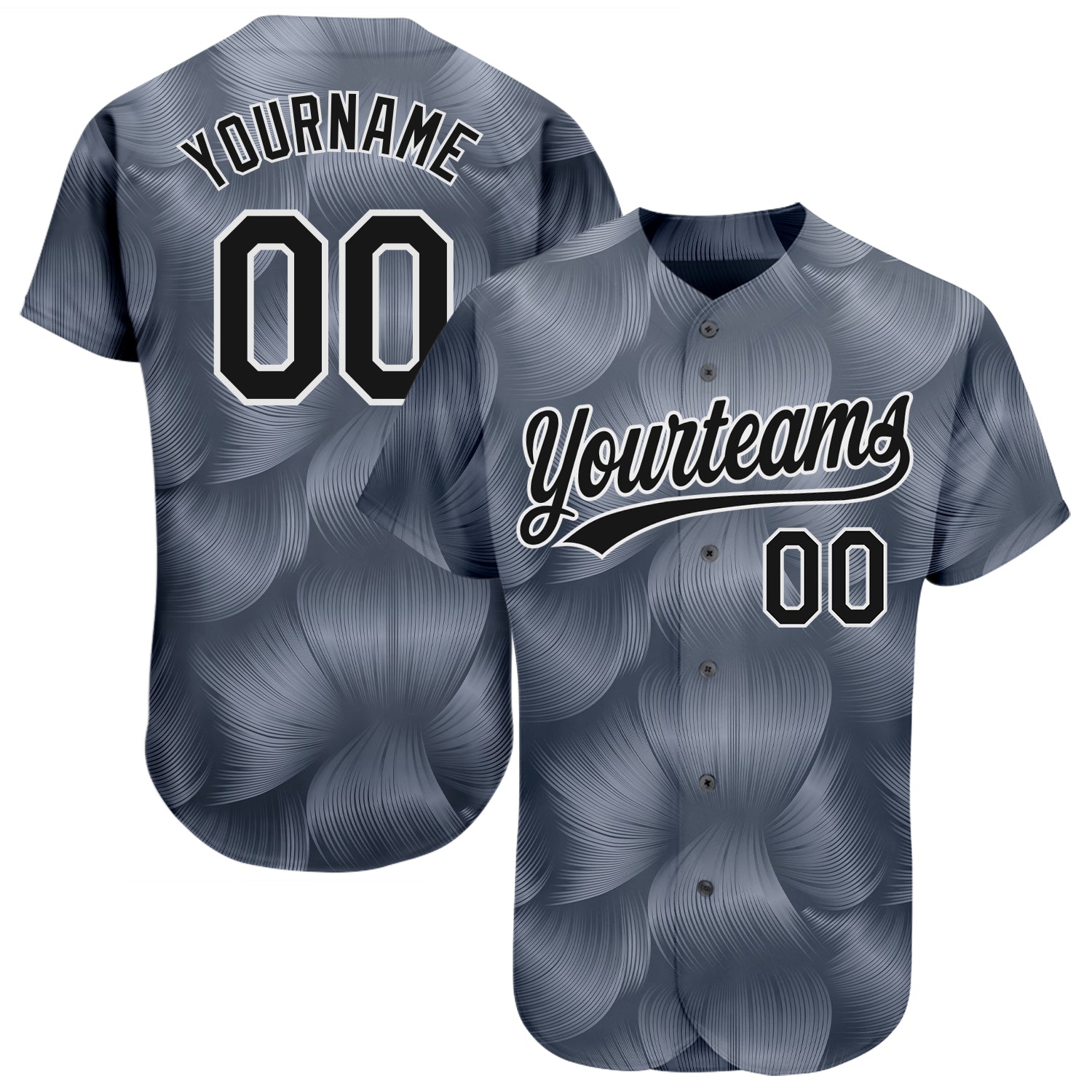 Custom 3D Pattern Baseball Jersey in Steel Gray Black-White Design - Authentic Style Custom Steel Gray Black-White 3D Pattern