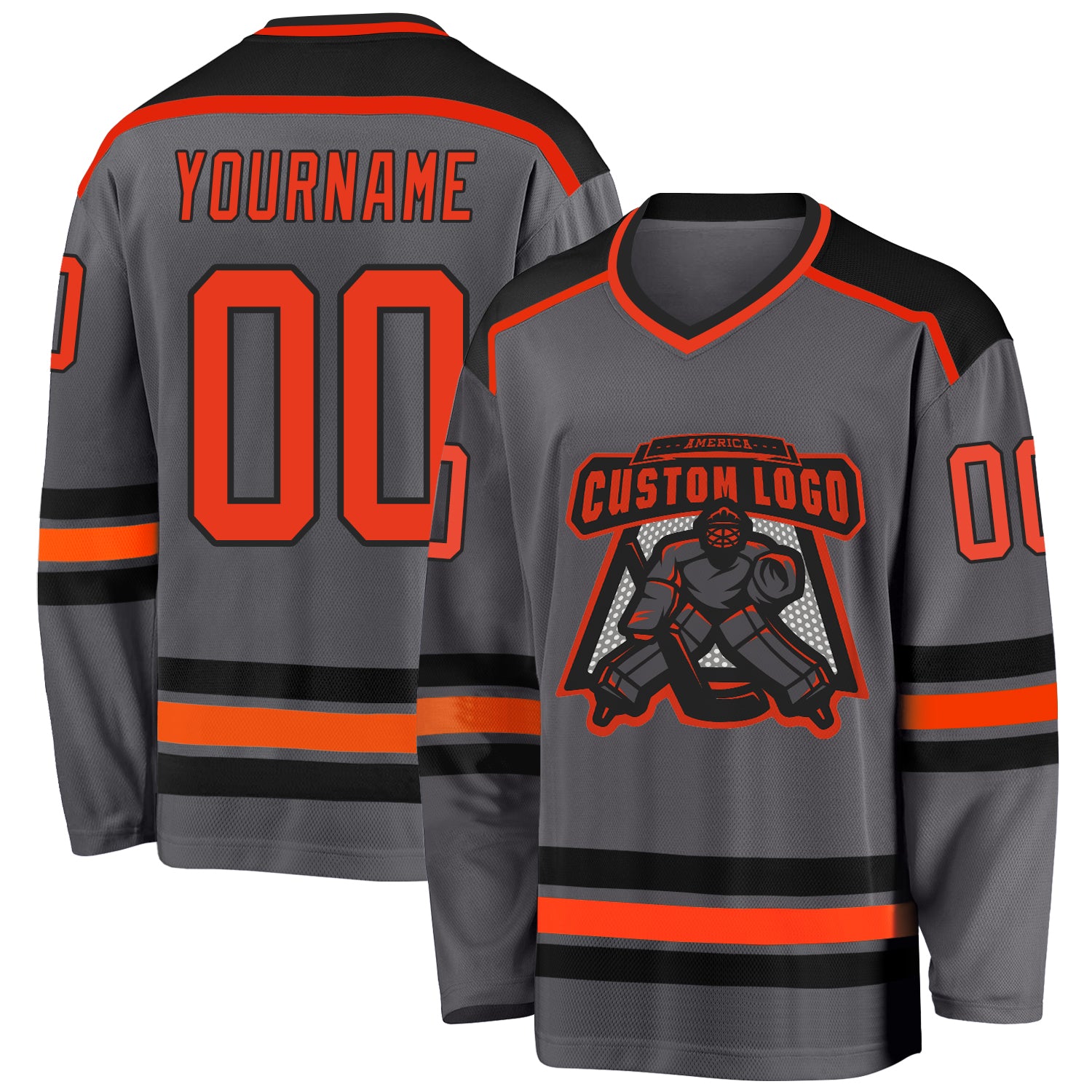 Custom Steel Gray Orange Black Hockey Jersey for Men and Women Custom Steel Gray Orange-Black Hockey Jersey