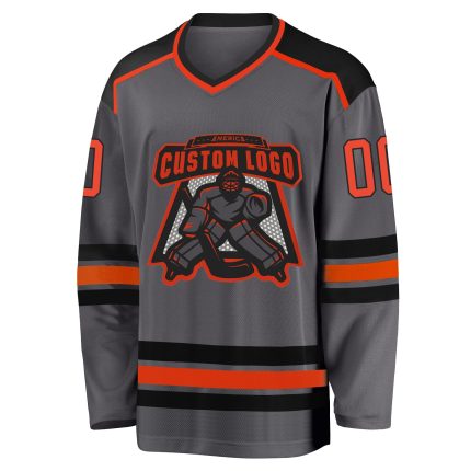Custom Steel Gray Orange Black Hockey Jersey for Men and Women Custom Steel Gray Orange-Black Hockey Jersey