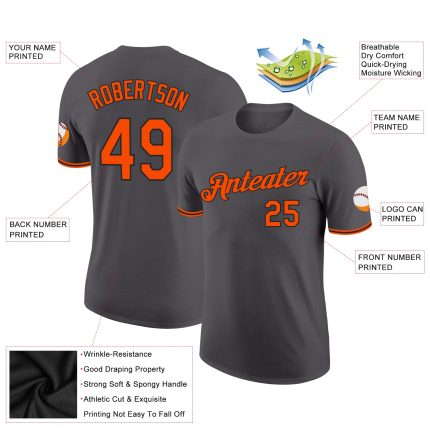 Steel Gray Orange-Black Performance T-Shirt for Men - Custom Design Athletic Tee Custom Steel Gray Orange-Black Performance