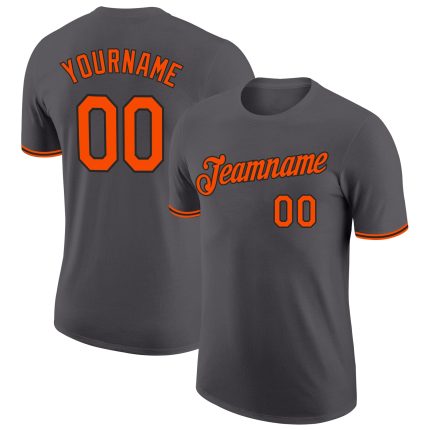 Steel Gray Orange-Black Performance T-Shirt for Men - Custom Design Athletic Tee Custom Steel Gray Orange-Black Performance
