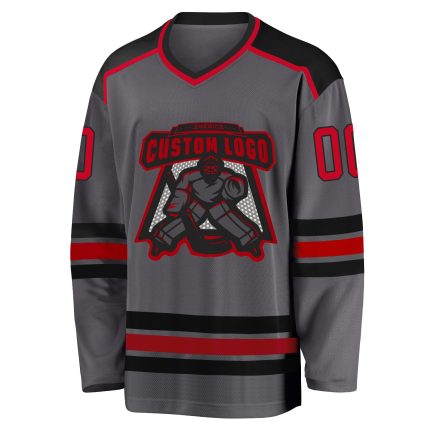 Custom Steel Gray Red Black Hockey Jersey for Men and Women, Personalized Design Custom Steel Gray Red-Black Hockey Jersey