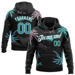 Custom Stitched 3D Palm Trees Design Hoodie - Black Aqua-White Sports Pullover Sweatshirt Custom Stitched Black Aqua-White