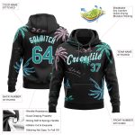 Custom Stitched 3D Palm Trees Design Hoodie - Black Aqua-White Sports Pullover Sweatshirt Custom Stitched Black Aqua-White