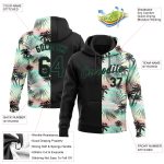 Custom Stitched 3D Tropical Palm Leaves Black Kelly Green Hoodie Sweatshirt Pullover Custom Stitched Black Black-Kelly Green