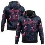 Black Pink 3D Pattern Flamingo Hoodie Custom Stitched Sports Pullover Sweatshirt Custom Stitched Black Black-Pink 3D Pattern