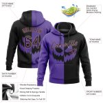Halloween Pumpkin Hoodie, Scary Faces Black Purple Old Gold 3D Pattern, Custom Stitched Sports Pullover Sweatshirt Custom