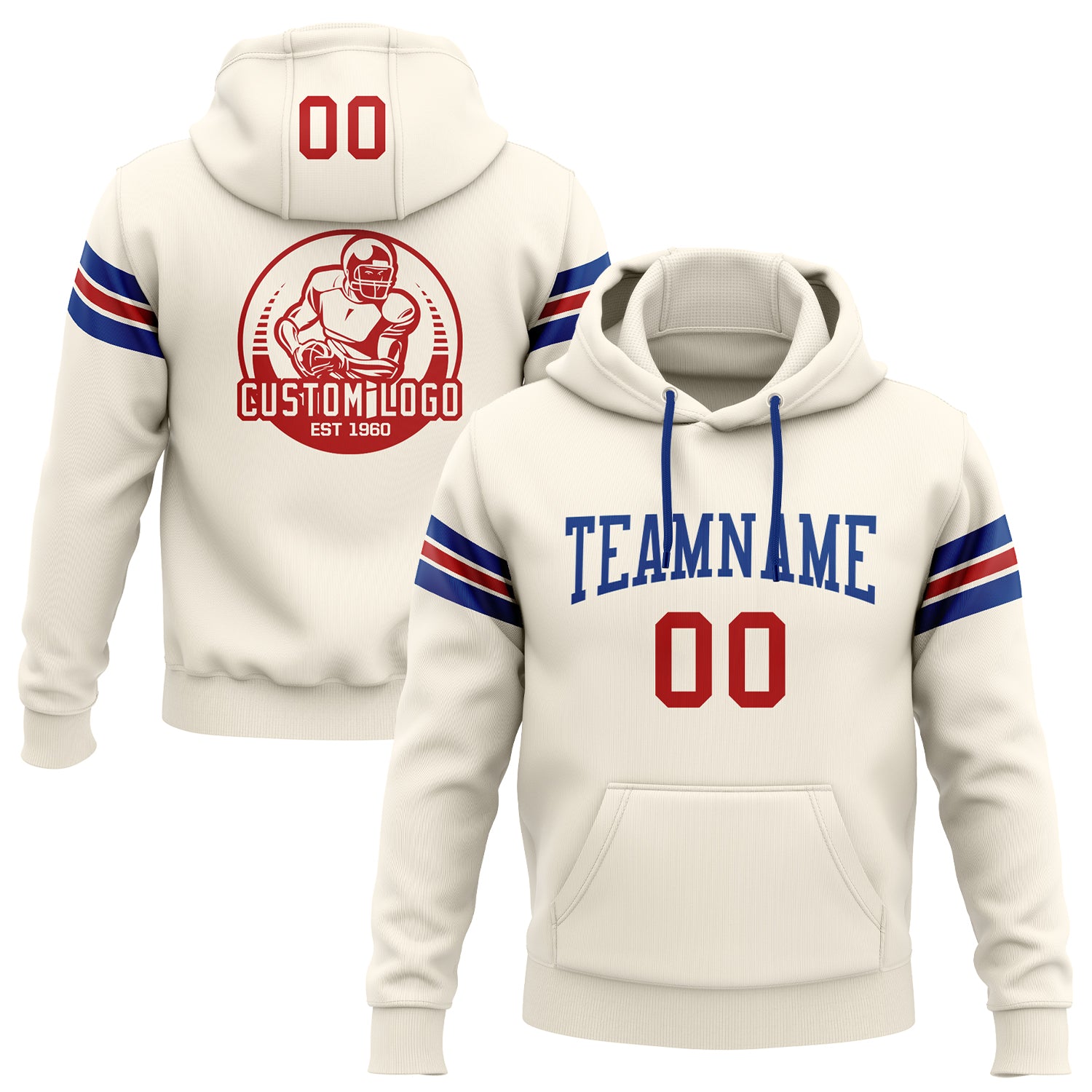 Custom Stitched Football Hoodie Sweatshirt in Cream Red-Royal - Comfortable Pullover for Sports and Casual Wear Custom Stitched