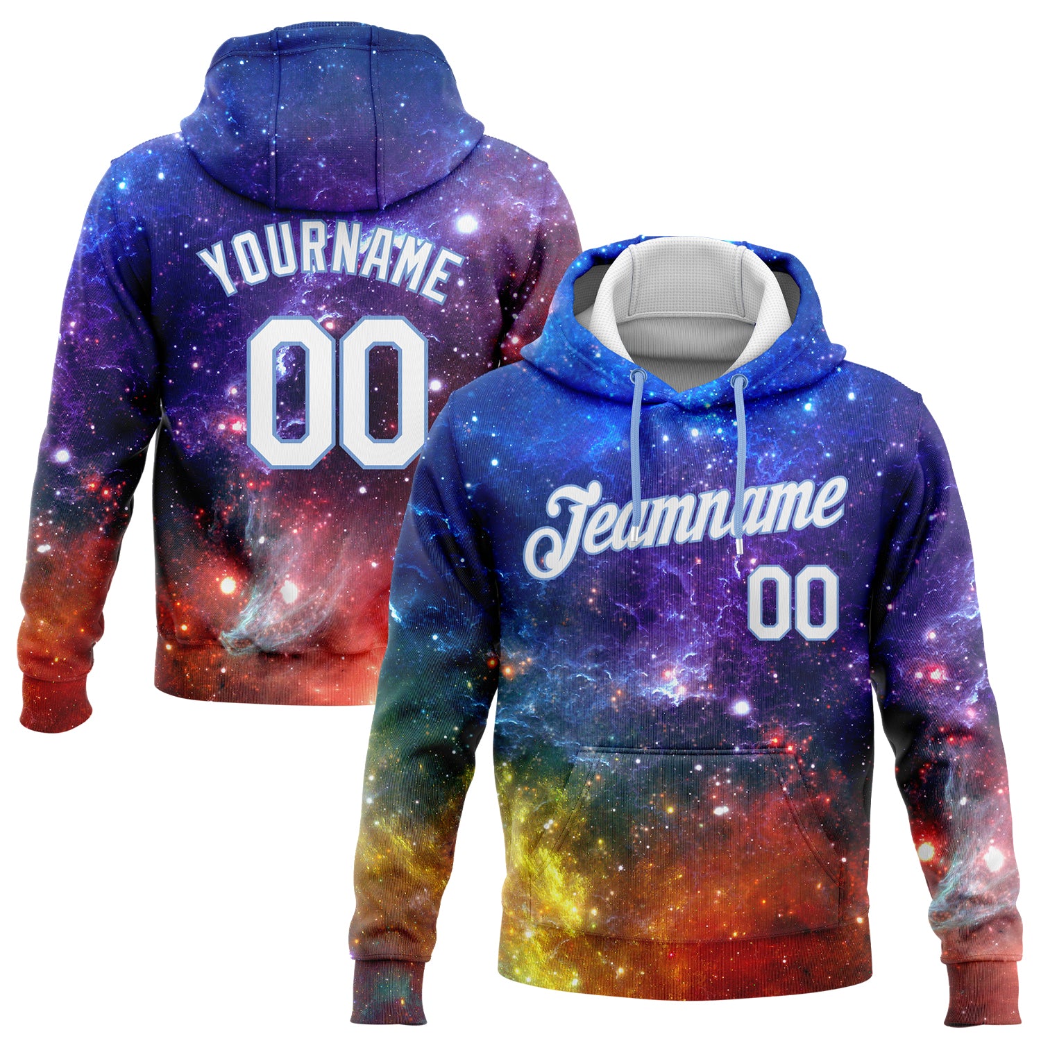 Galactic White Light Blue 3D Pattern Sports Hoodie Custom Stitched Pullover Sweatshirt Custom Stitched Galactic White-Light