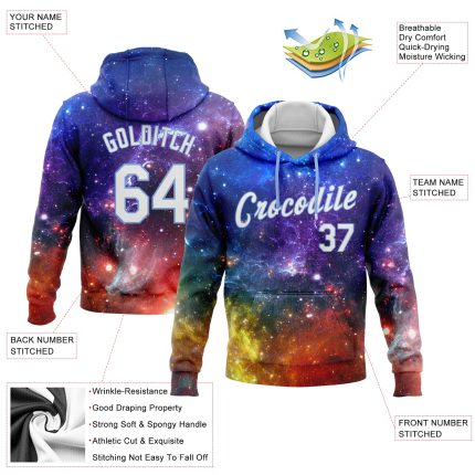 Galactic White Light Blue 3D Pattern Sports Hoodie Custom Stitched Pullover Sweatshirt Custom Stitched Galactic White-Light