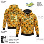 Gold Black 3D Pattern Smiling Pumpkin Halloween Hoodie Custom Stitched Pullover Sweatshirt Custom Stitched Gold Gold-Black