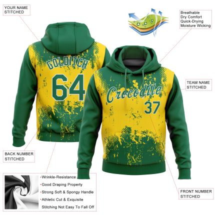 Custom Stitched 3D Pattern Gold Kelly Green White Hoodie Sports Pullover Sweatshirt Custom Stitched Gold Kelly Green-White