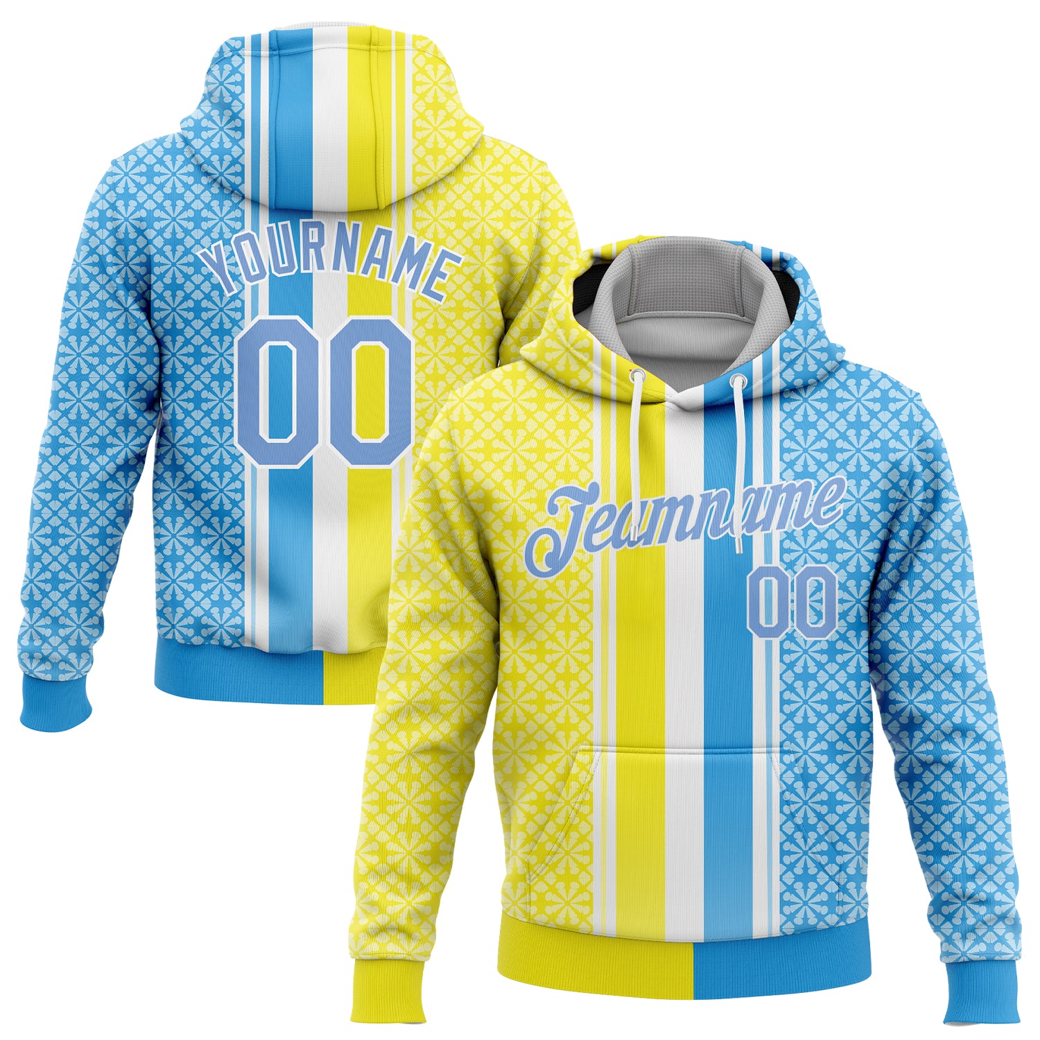 Custom Stitched Gold Light Blue-White 3D Pattern Design Sports Pullover Sweatshirt Hoodie Gold Light Blue White 3D Pattern Design Custom Stitched Sports Hoodie Pullover Sweatshirt Custom Stitched Gold Light Blue-White