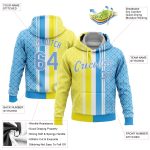 Gold Light Blue White 3D Pattern Design Custom Stitched Sports Hoodie Pullover Sweatshirt Custom Stitched Gold Light Blue-White