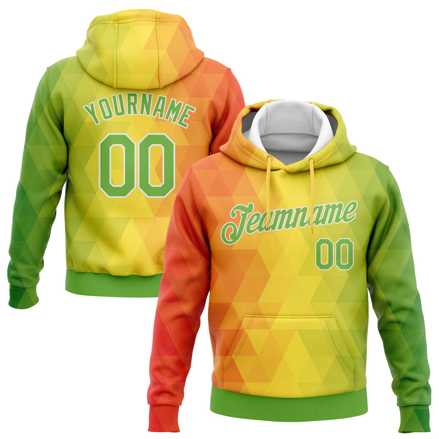 Gold Neon Green Orange-White 3D Pattern Design Abstract Reggae Hoodie - Custom Stitched Sports Pullover Sweatshirt Custom