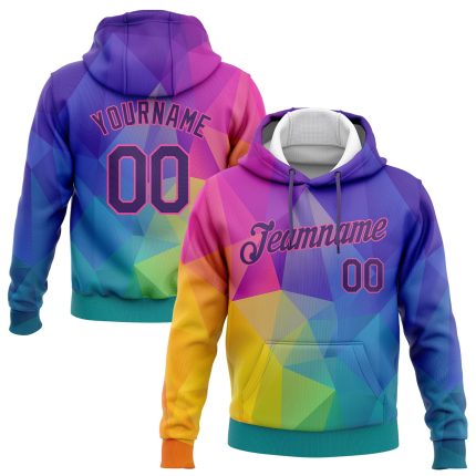 Gold Purple-Pink 3D Pattern Abstract Rainbow Sports Hoodie Custom Stitched Pullover Sweatshirt Custom Stitched Gold Purple-Pink