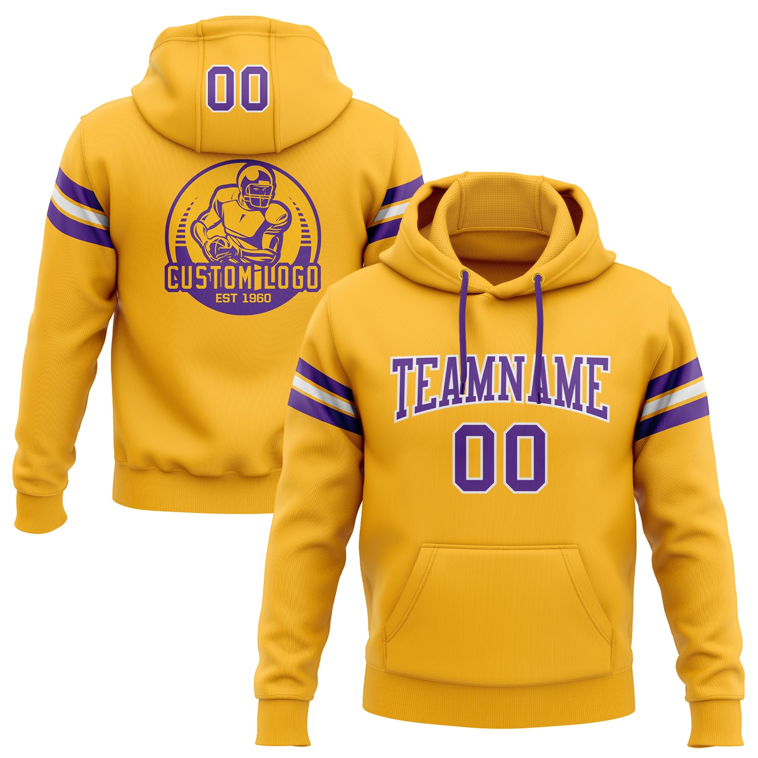 Custom Stitched Gold Purple-White Football Pullover Sweatshirt Hoodie Gold Purple White Custom Stitched Football Hoodie Sweatshirt Pullover Custom Stitched Gold Purple-White Football Pullover