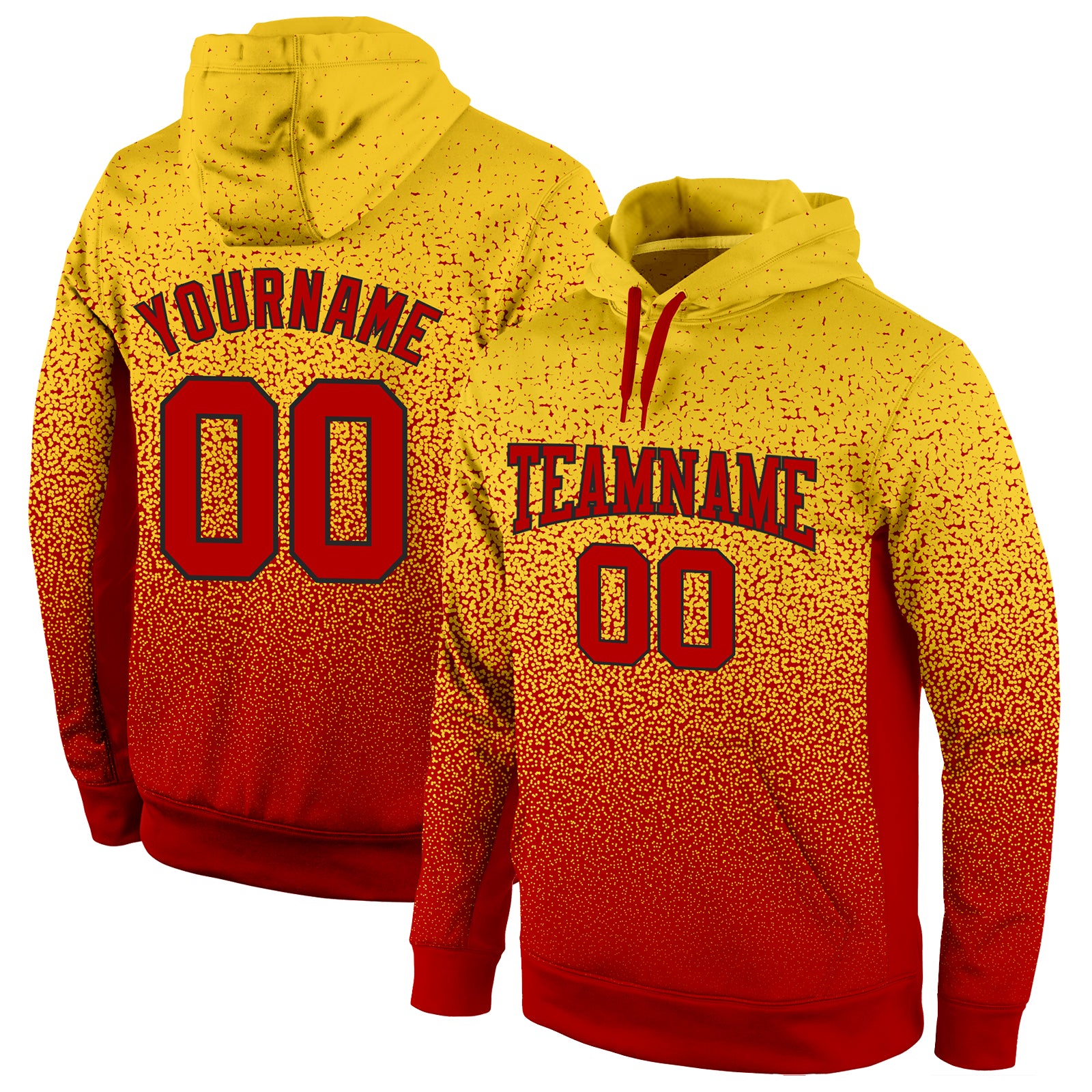 Custom Stitched Hoodie Gold Red-Black Fade Fashion Sports Pullover Sweatshirt Custom Stitched Gold Red-Black Fade Fashion
