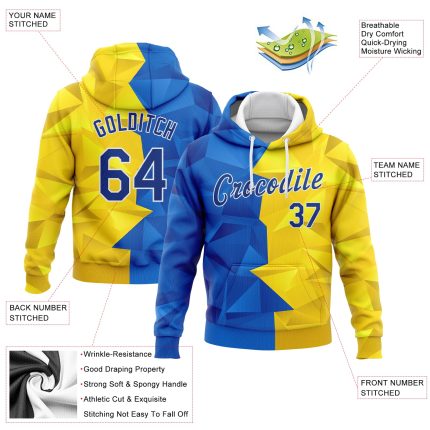 Ukrainian Flag 3D Pattern Custom Gold White Sports Hoodie Sweatshirt Style 7072 Custom Stitched Gold Royal-White 3D Pattern