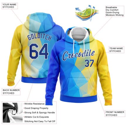 Ukrainian Flag Hoodie - Custom Stitched Gold Royal-White 3D Pattern Sports Pullover Sweatshirt Custom Stitched Gold Royal-White